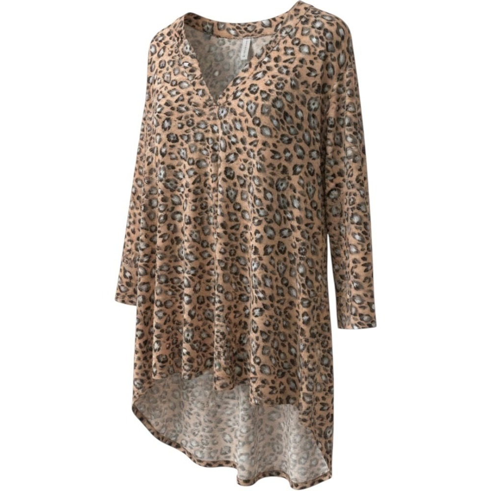 Honeyme Curvy Peach Animal Print Gabby Top Leopard V-Neck High-Low Tunic XL 1X
